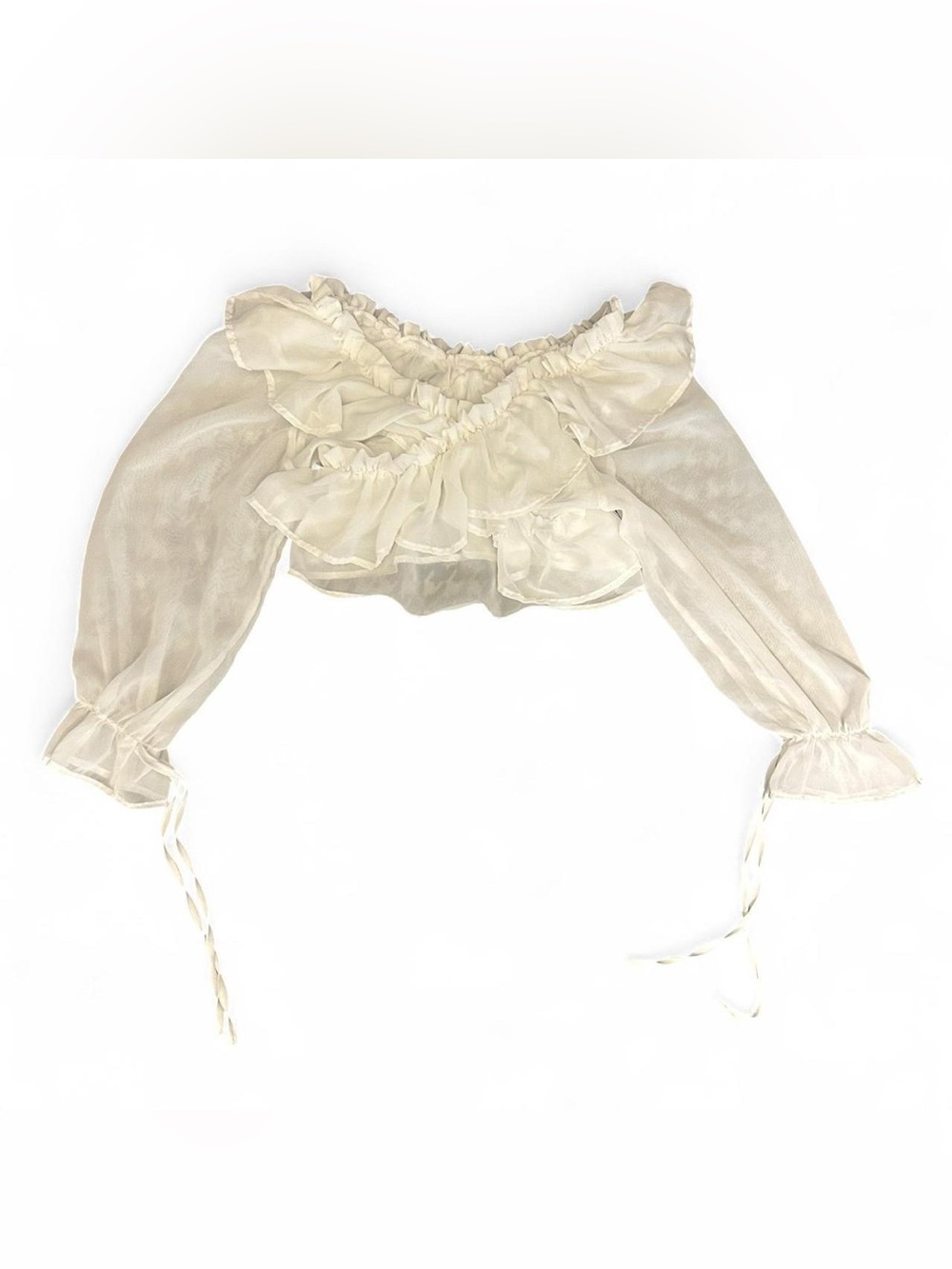 Sheer Ivory Ruffle Crop Top Small